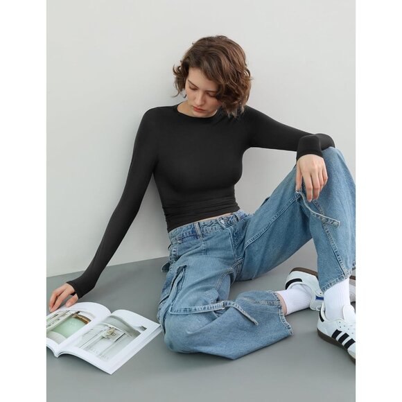 Women's Long Sleeve Top Soft Microfiber Slim Fit Versatile Going Out - Picture 6 of 6